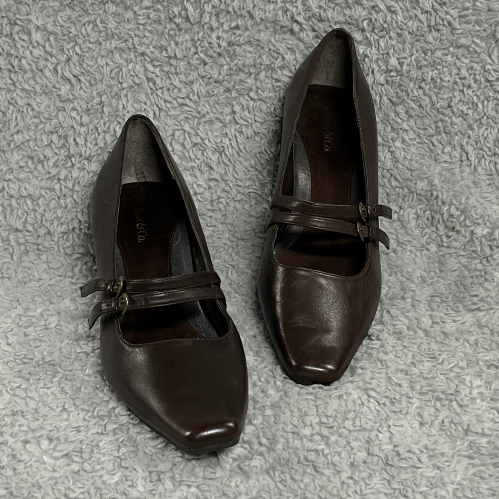 Bass Norra Womens Mary Jane Heels 8.5M Brown Leather Double Strap Kitten Heel